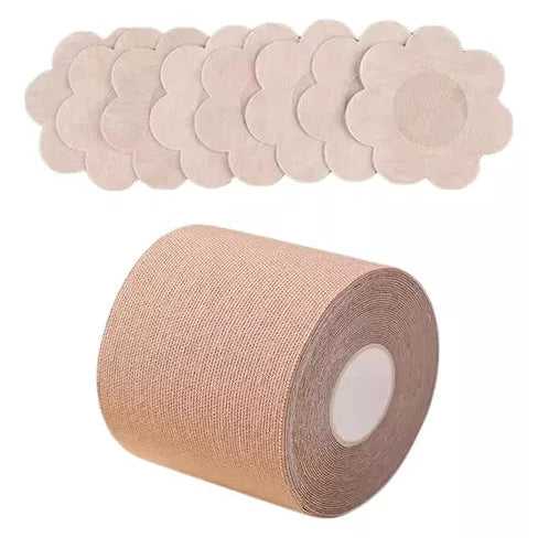 Cinta Boob Tape 5M + 5 Pares de Cubre Pezon Flor